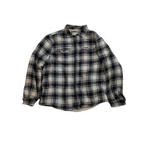Field & Stream Button Up Jacket Coat Sherpa Fleece Size XL Black Plaid